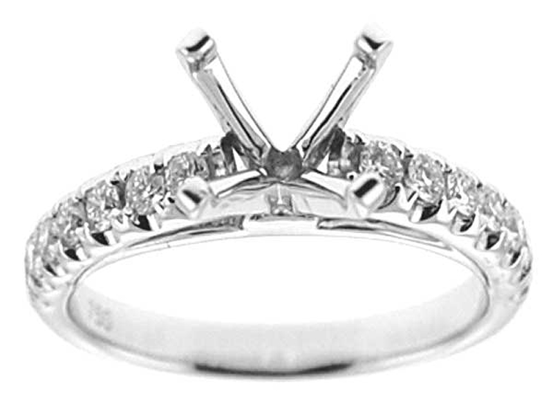 Semi-Mount Engagement Ring with Micro-Prong Set Round Diamonds in 18k White Gold