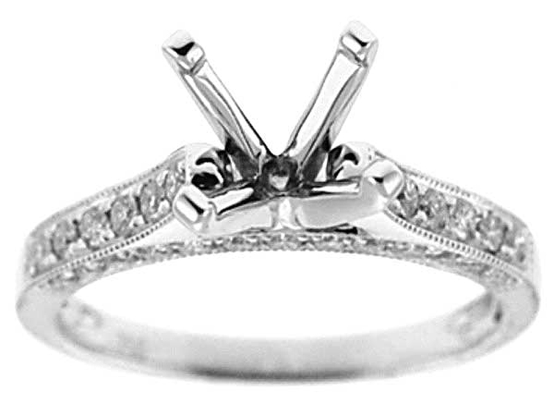 Semi-Mount Engagement Ring with Micro-Pavé Set Round Diamonds in 18k White Gold