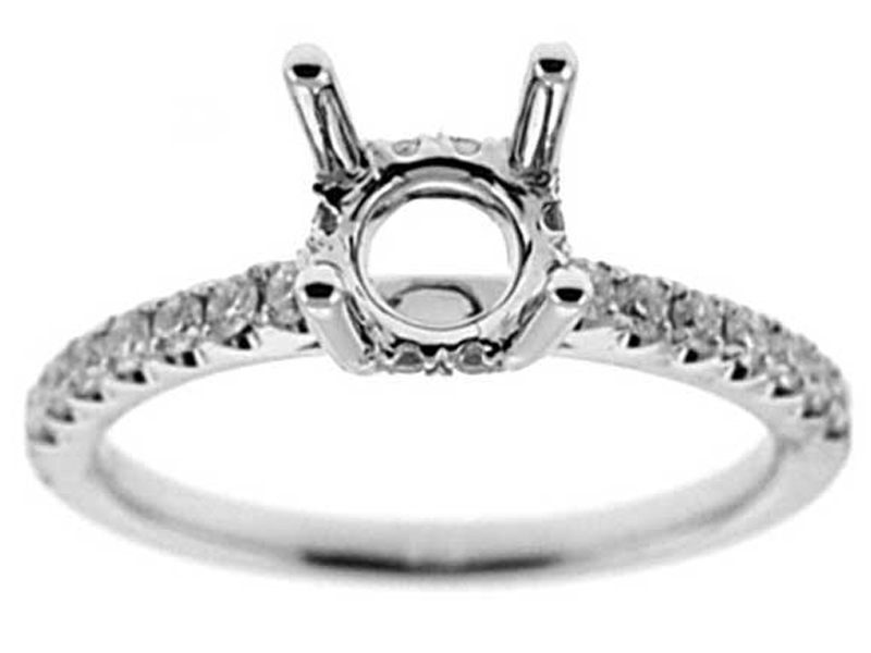 Semi-Mount Engagement Ring with Micro Prong Set Round Diamonds in 18k White Gold