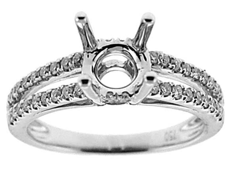 Semi-Mount Split Shank Engagement Ring with Micro Prong Set Round Diamonds in 18k White Gold