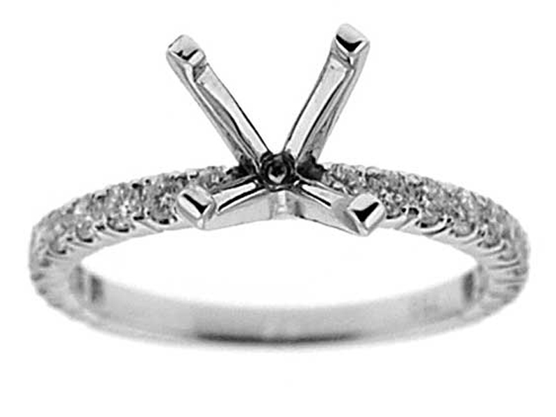 Semi-Mount Engagement Ring with Prong Set Round Diamonds in 18k White Gold