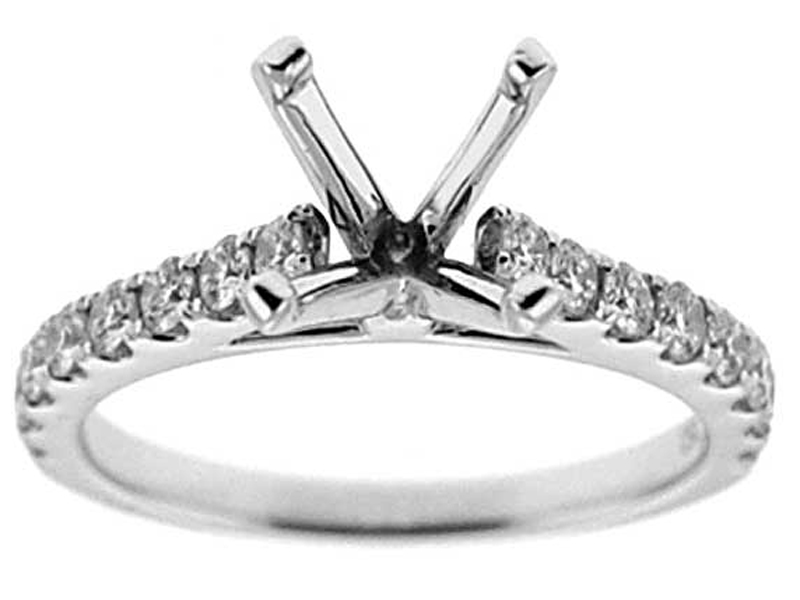 Semi-Mount Engagement Ring with Micro-Prong Set Round Diamonds in 18k White Gold