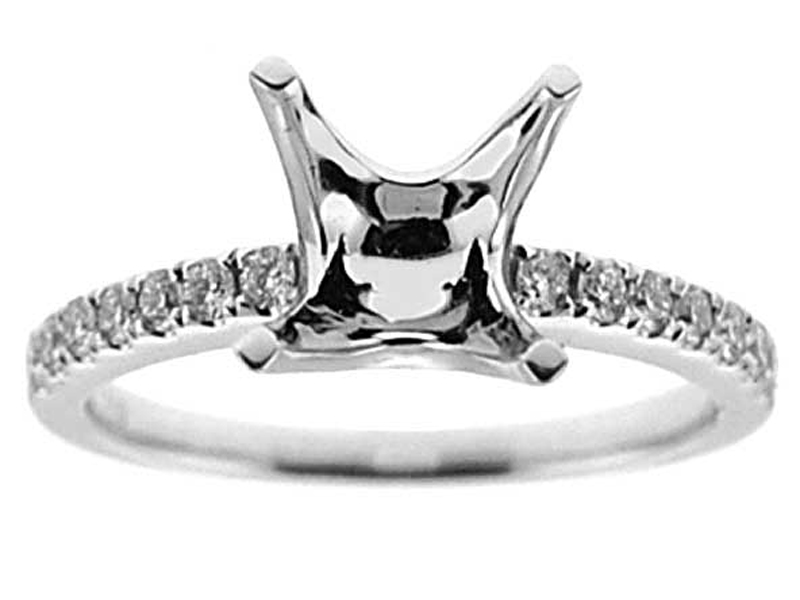 Classic Single Row, Four Prong Head Diamond Engagement Semi Mount White Gold Ring Setting