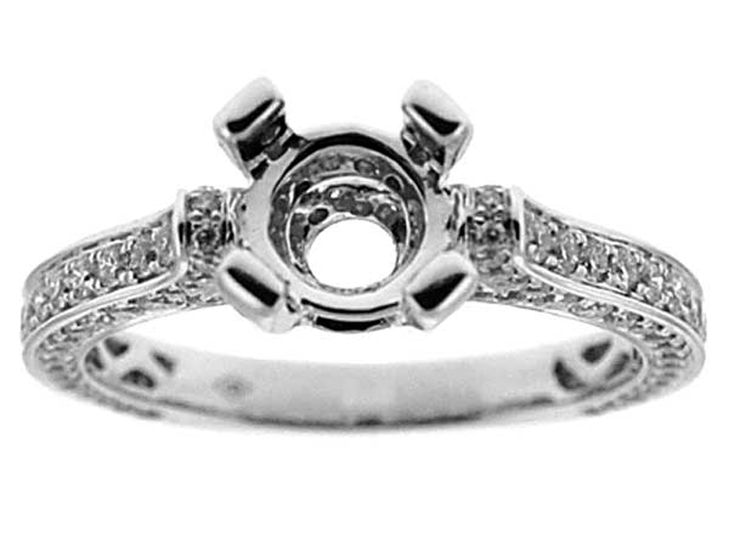 Semi-Mount Engagement Ring with Micro-Pavé Set Round Diamonds in 18k White Gold