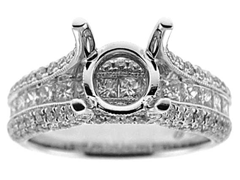 Channel Princess and Pave Round Diamonds Engagement Ring Semi Mount