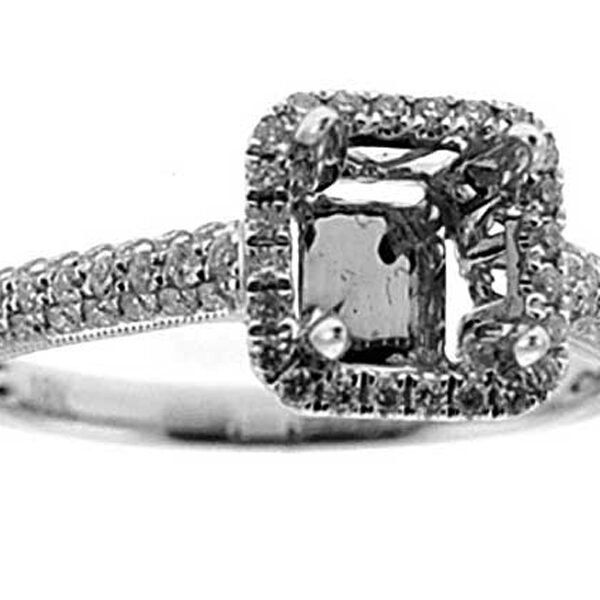 Square Box Halo with Pave Shank Engagement Ring Semi Mount