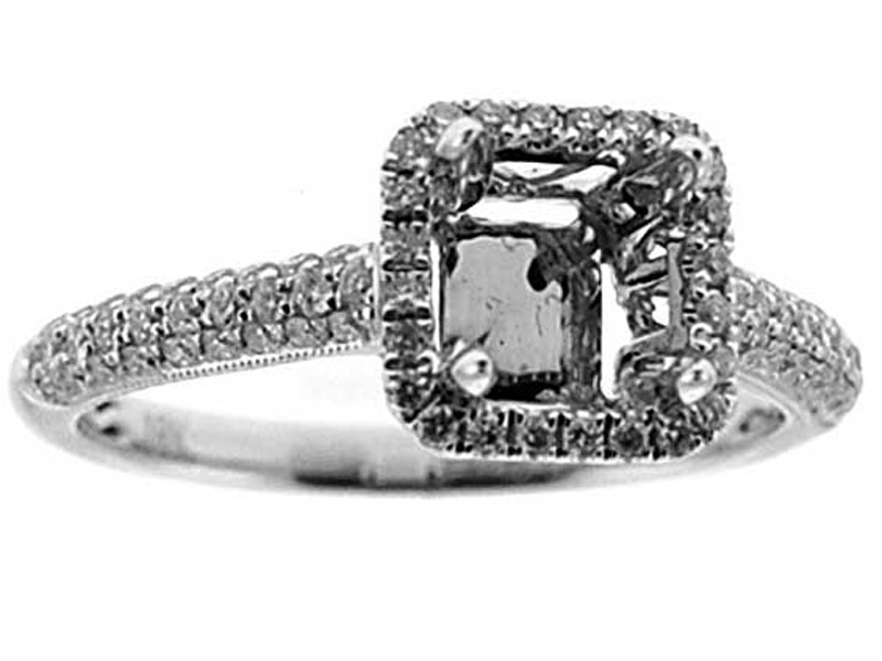 Square Box Halo with Pave Shank Engagement Ring Semi Mount