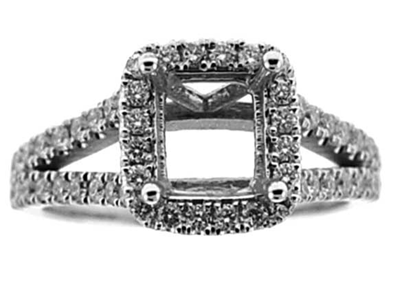 Square Halo Split Shank Diamond Engagement Semi Mount White Gold Ring Setting