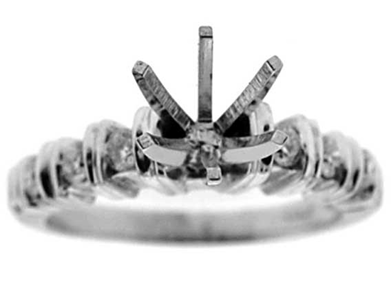 Channel Double Bar Set 6 Stone,  Diamond Engagement Semi Mount White Gold Ring Setting