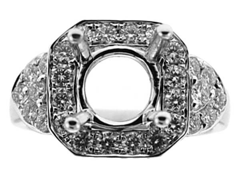 Octagon Halo, Triangle Halo Sides, Diamond Engagement Semi Mount White Gold Ring Setting