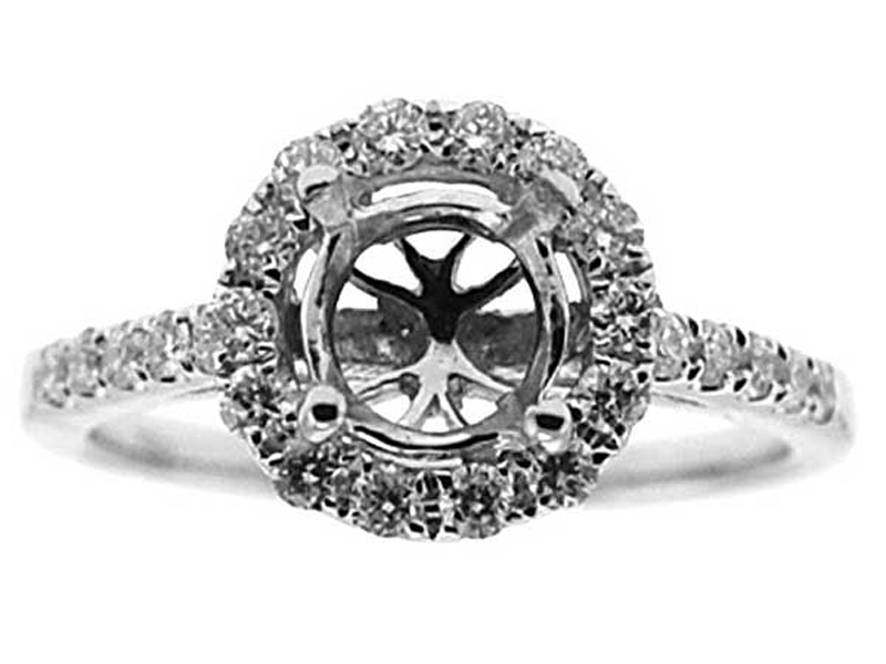 Circle Halo, Diamond Engagement Semi Mount White Gold Ring Setting