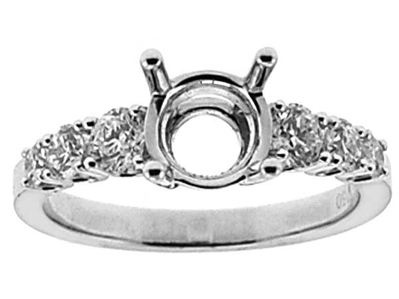 6 Stone, U Prong Set Diamond Engagement Semi Mount White Gold Ring Setting