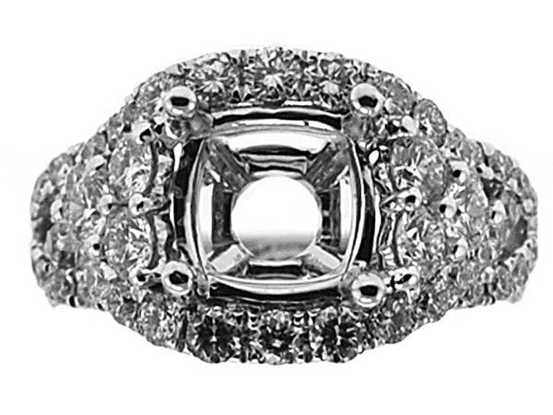 Halo with Braided Sides 1.84ct Diamond Semi Mount Engagement Ring 18kt White Gold