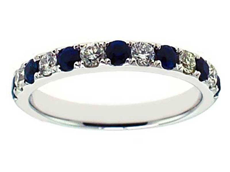 Single Row Band with Sapphire and Diamonds Set in 18K White Gold