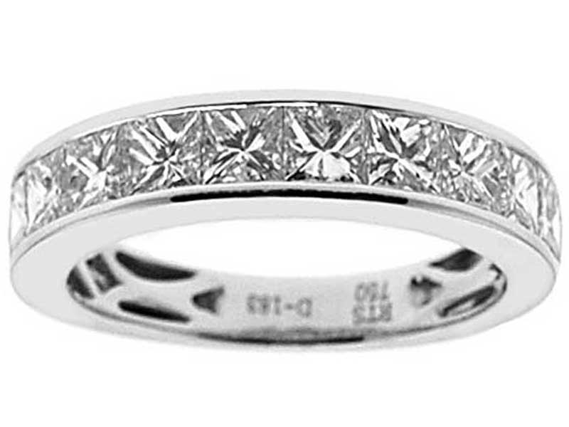 Single Row Band with Channel Set Princess Cut Diamonds in 18k White Gold