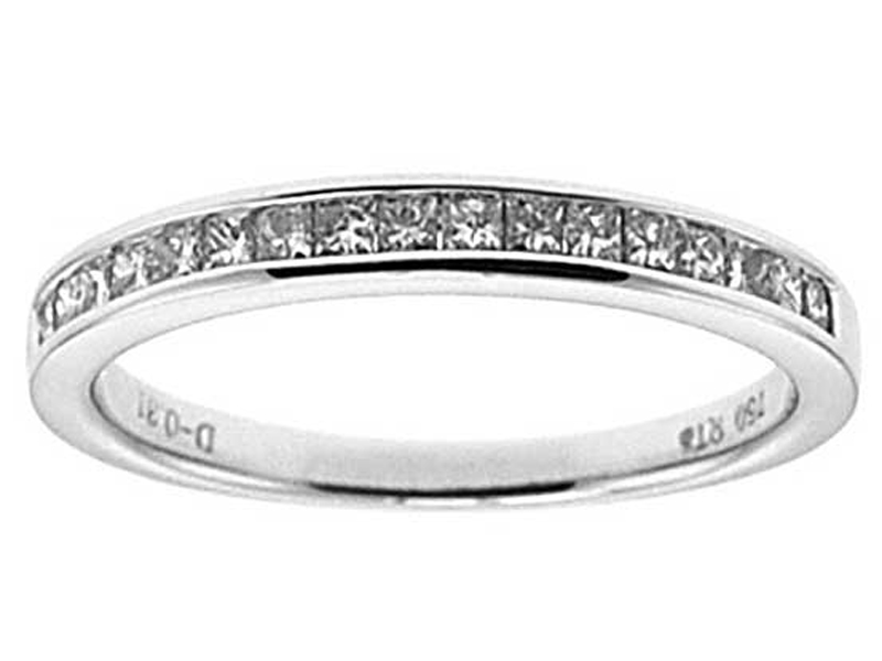 Channel Set Single Row Band with Princess Cut Diamonds in 18k White Gold