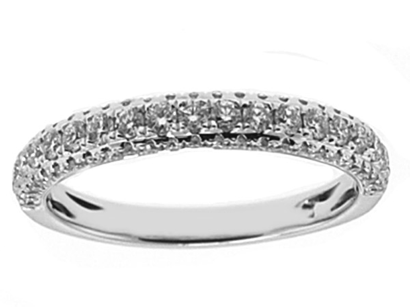 Single Row Triple Sided Band with Round Diamonds Set in 18k White Gold