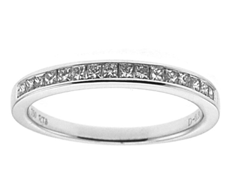 Channel Set Single Row Band with Princess Cut Diamonds in 18k White Gold