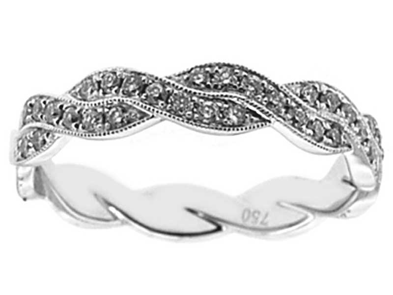 Braided Style Twist Band with Micro-Pavé Set Diamonds and Beaded Milgrain in 18k White Gold