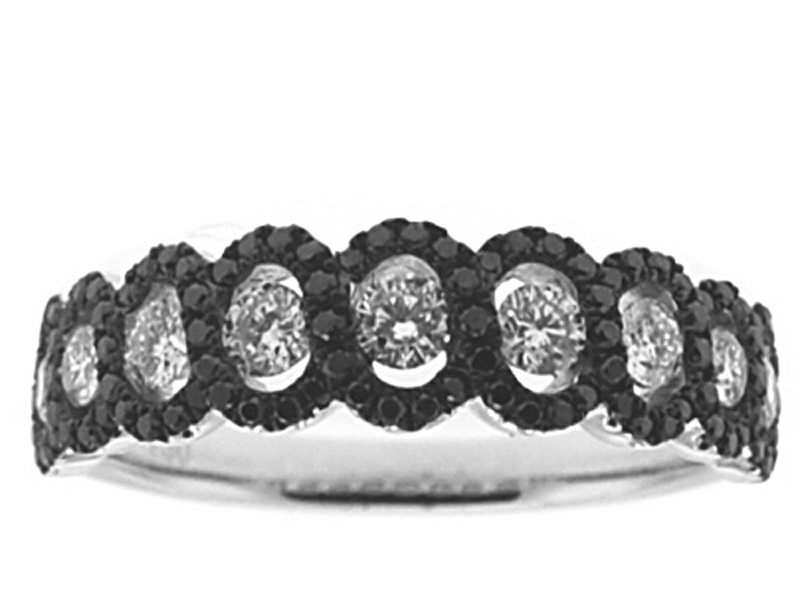 Braided Style Band with Prong Set Black Diamonds and Channel Set White Diamonds in 18k White Gold