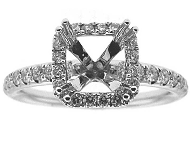 Octagon Halo, Thin Shank, Diamond Engagement Semi Mount White Gold Ring Setting