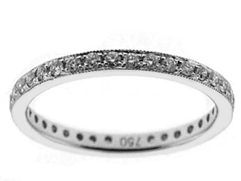Eternity Band with Round Diamonds Bordered by Beaded Milgrain in 18k White Gold