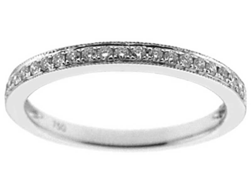 Milgrain Engraved Single Row Band with Micro-Prong Set Round Diamonds in 18k White Gold