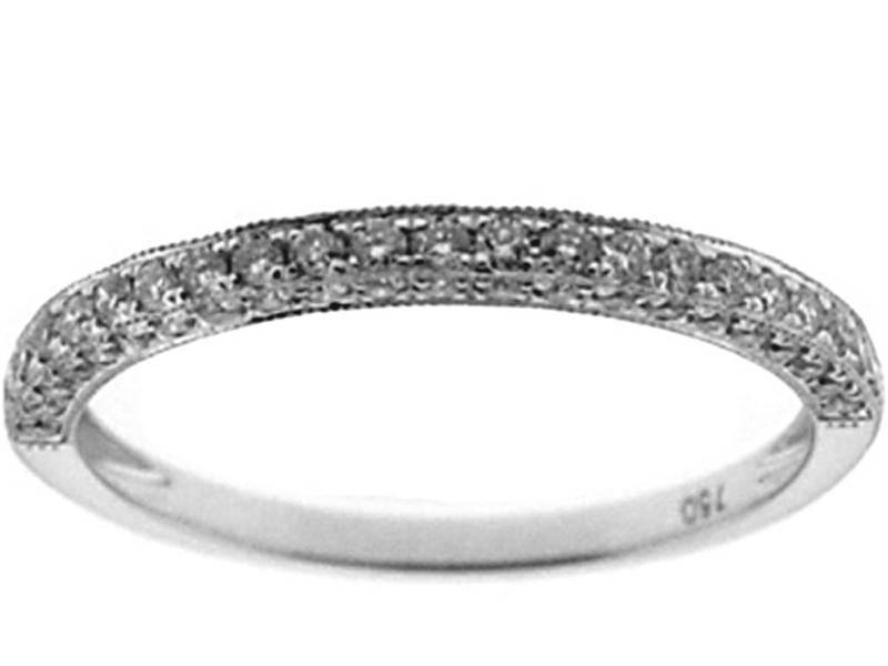 Three Side Band with Micro-Pavé Set Round Diamonds Bordered by Beaded Milgrain in 18k White Gold