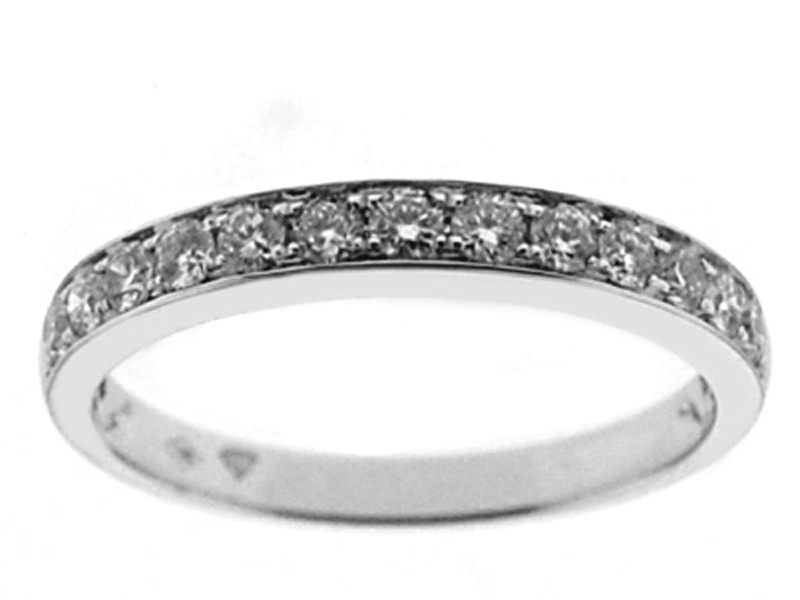 Single Row Micro-Prong Set Band with Round Diamonds in 18k White Gold (Stackable)