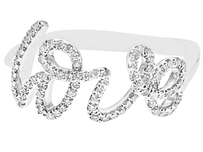 Love Script Right Hand Fashion Ring with Diamonds Set in 18k White Gold