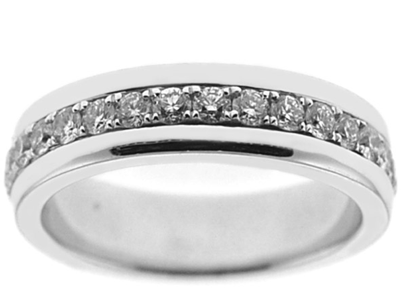 Single Row Band with Micro-Prong Set Round Diamonds in 18k White Gold