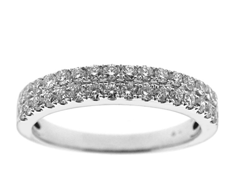 Double Row Band with Micro-Prong Set Round Diamonds in 18k White Gold