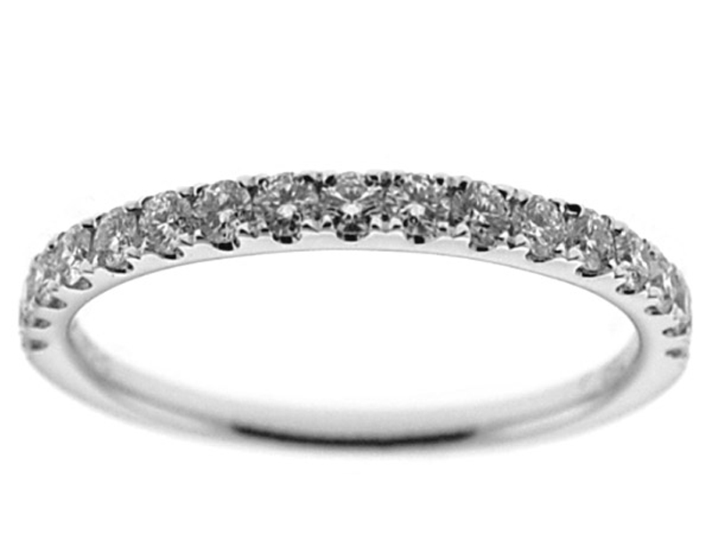 Single Row Micro-Prong Set Band with Round Diamonds in 18k White Gold