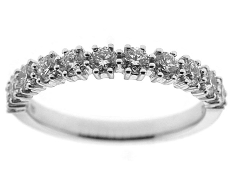 Single Row Band with Round Diamonds Surrounded by Prongs in 18k White Gold