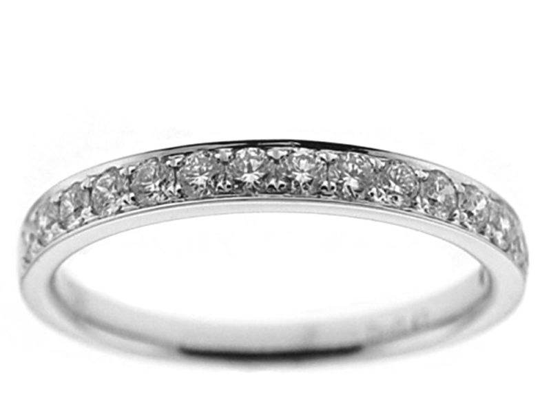 Single Row Micro-Prong Set Band with Round Diamonds in 18k White Gold