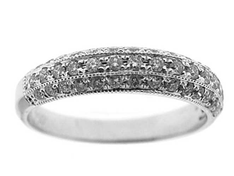 Milgrain Decorated Protruding Band with Micro-Pavé Set Round Diamonds in 18k White Gold