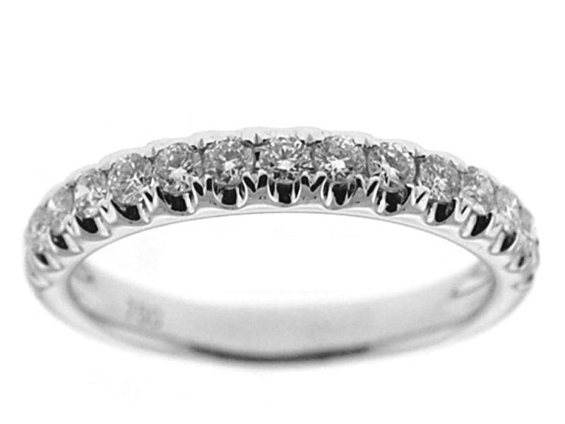 Single Row Micro-Prong Set Band with Round Diamonds in 18k White Gold