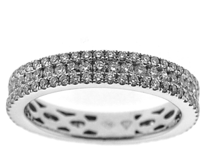 Triple Row Protruding Band with Round Diamonds Set in 18k White Gold