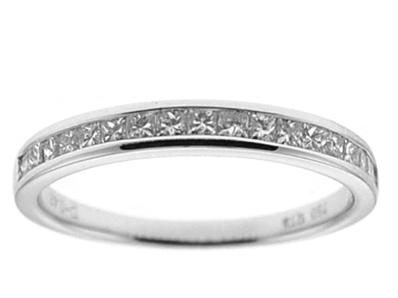 Single Row Channel Set Band with Princess Cut Diamonds in 18k White Gold