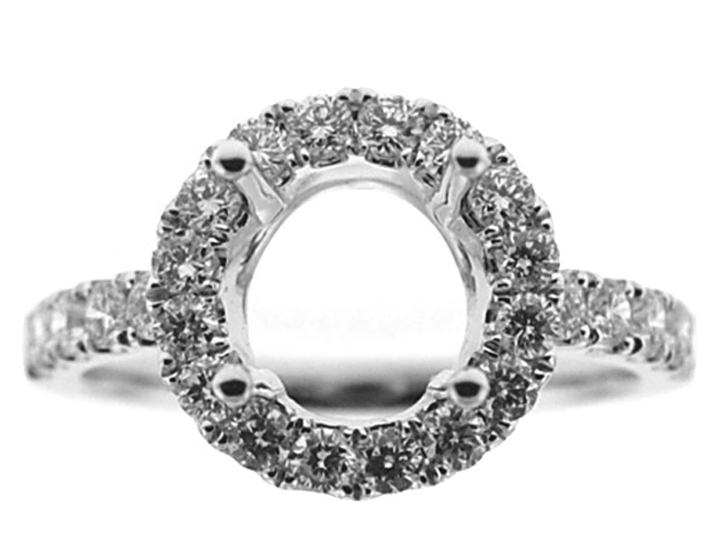 Classic Halo, Diamond Engagement Semi Mount White Gold Ring Setting
