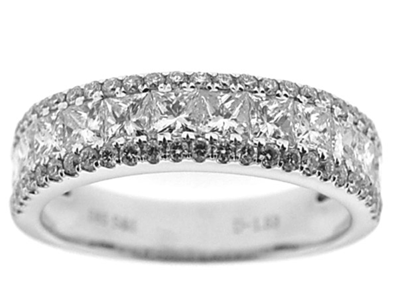 Channel and Micro-Prong Set Band with Princess Cut and Round Diamonds in 18k White Gold