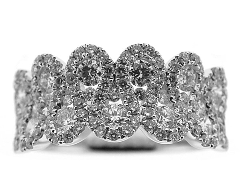 Right Hand Statement Ring with Diamonds Set in a Wavy Pattern in 18K White Gold