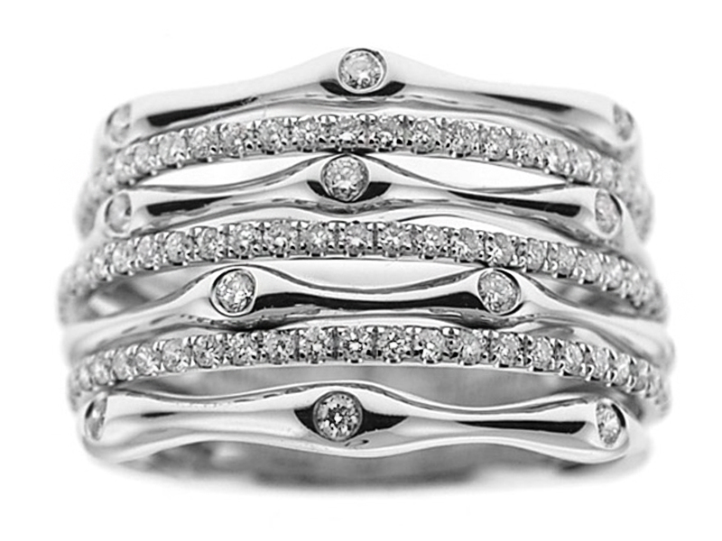 Statement Ring with Bezel and Prong Set Diamonds in 18K White Gold