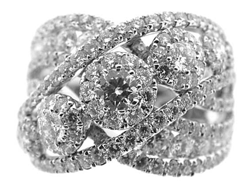 Statement Crossover Style Ring with Diamonds in 18K White Gold
