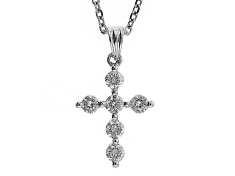 Cross Pendant with Prong Set Round Diamonds in 18k White Gold