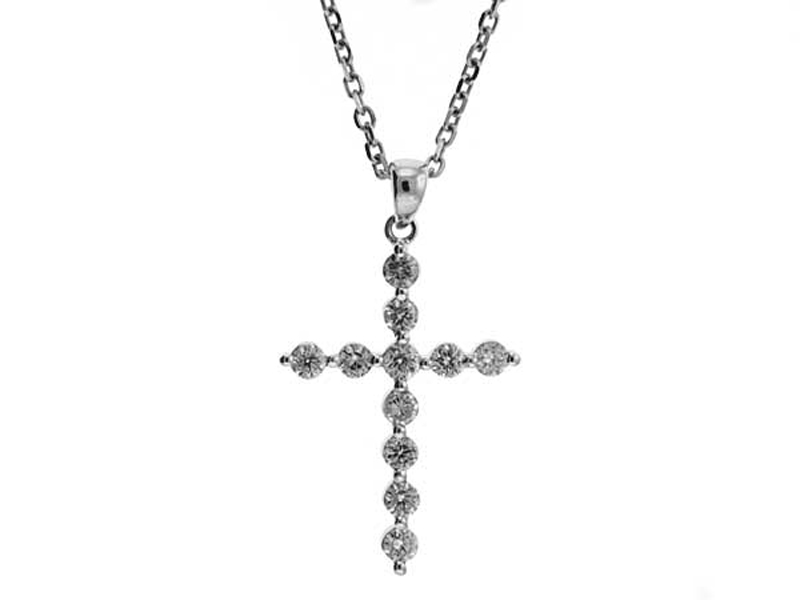 Cross Pendant with Prong Set Diamonds in 18k White Gold