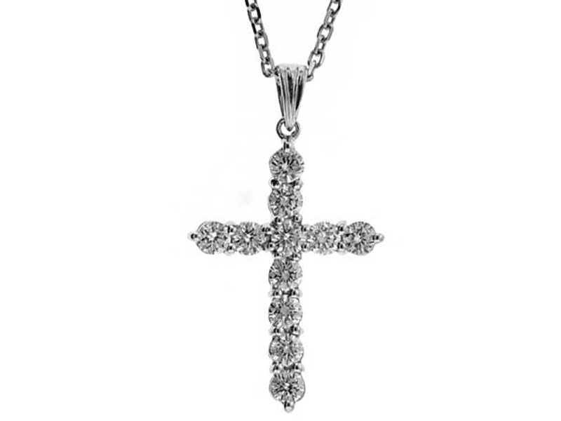 Cross Pendant with Diamonds Set in 18K White Gold