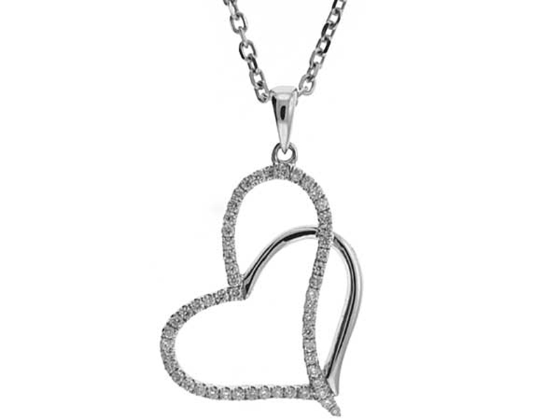 Intertwined Hearts Pendant with Diamonds Set in 18k White Gold