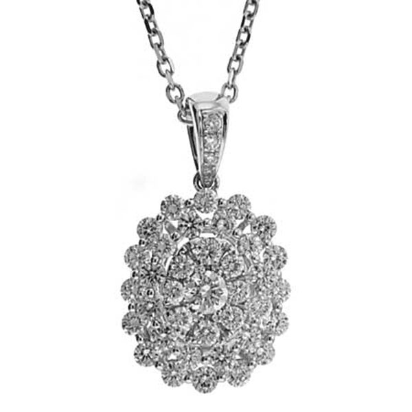 Pendant with Cluster of Diamonds Surrounded by Prong-Separated Diamonds in 18k White Gold
