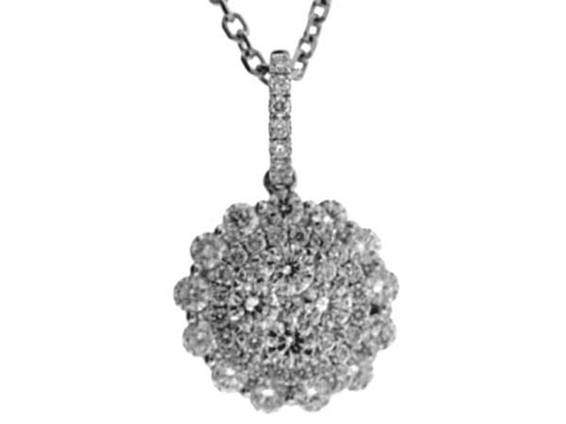 Pendant with Cluster of Diamonds Surrounded by Prong-Separated Diamonds in 18k White Gold